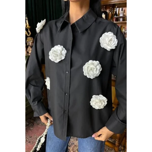 Gül Aksesuarlı Poplin Gömlek 3442