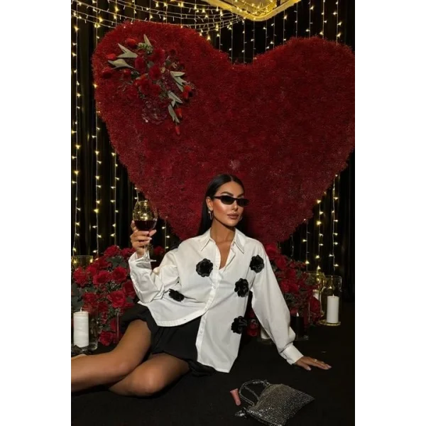 Gül Aksesuarlı Poplin Gömlek 3442