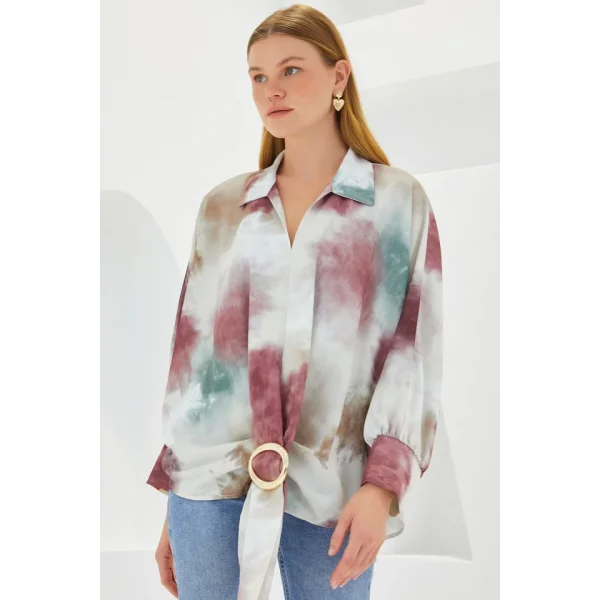 Gül Kurusu Ekru Oversize Dökümlü Saten Gömlek 907