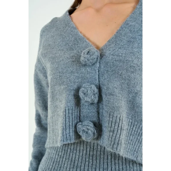 Güllü Elbiseli Hırka Takım  Gri