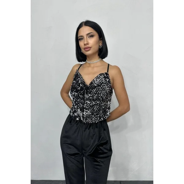 Gümüş Askılı Degaje Bluz