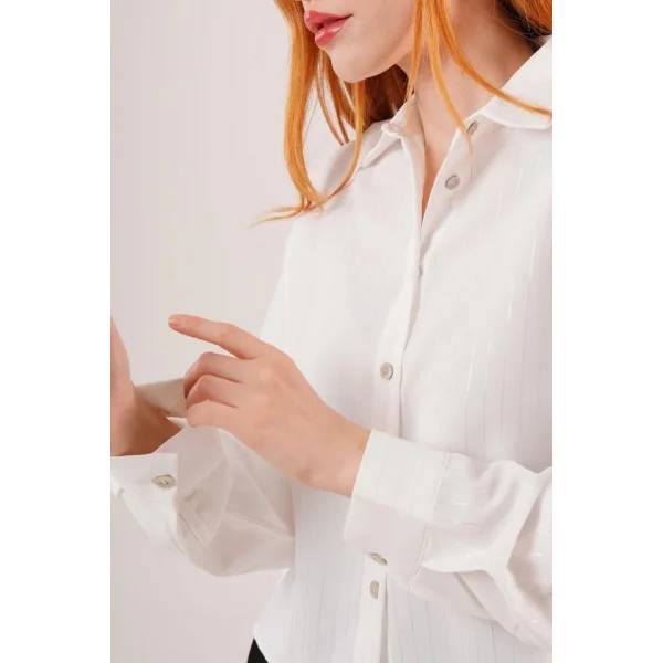 Gümüş Çizgili Beyaz Gömlek