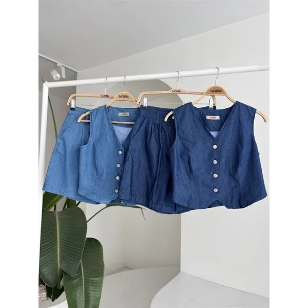 Gümüş Düğmeli Yelek Ve Şort Tensel Takım 10174