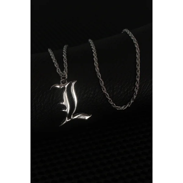 Gümüş Renk L Harf Erkek Kolye