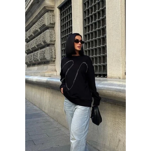 Gümüş Taşlı Sweatshirt 8052