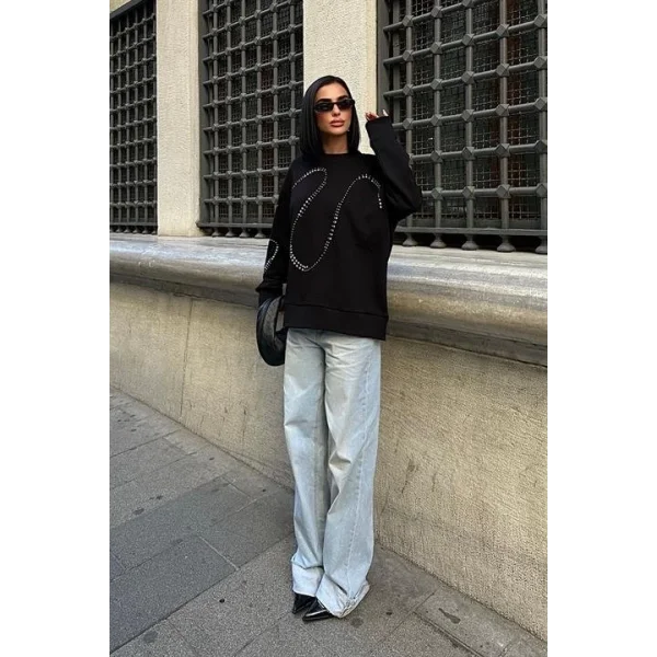 Gümüş Taşlı Sweatshirt 8052