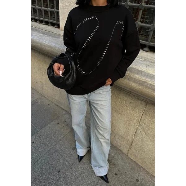 Gümüş Taşlı Sweatshirt 8052