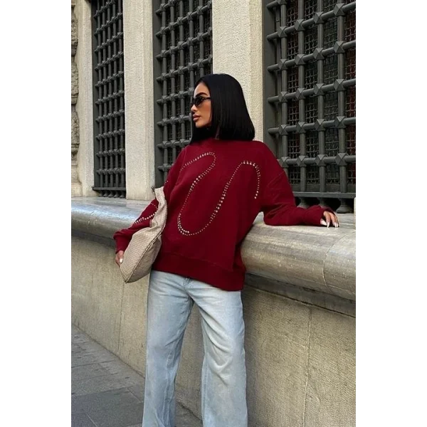 Gümüş Taşlı Sweatshirt 8052