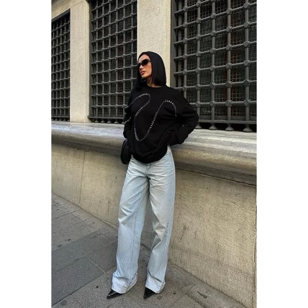 Gümüş Taşlı Sweatshirt 8052