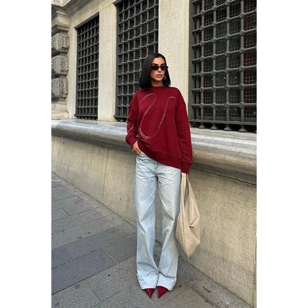 Gümüş Taşlı Sweatshirt 8052