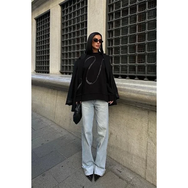 Gümüş Taşlı Sweatshirt 8052