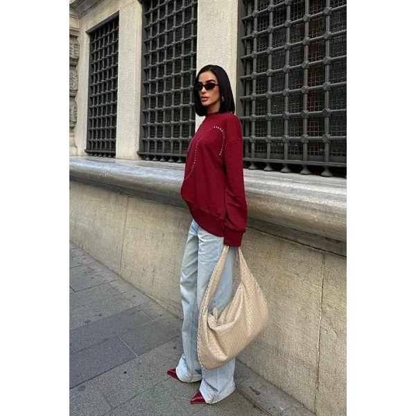 Gümüş Taşlı Sweatshirt 8052