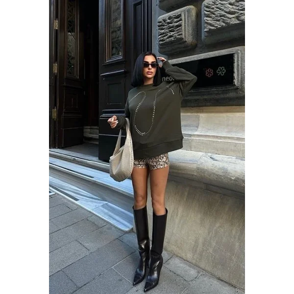 Gümüş Taşlı Sweatshirt 8052