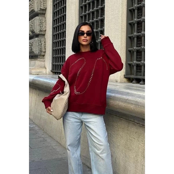 Gümüş Taşlı Sweatshirt 8052