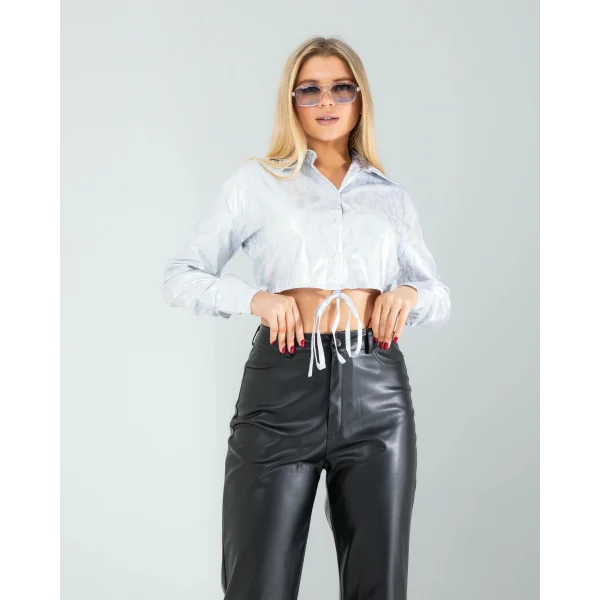 Gümüş Yılan Varaklı Beli Bağcıklı Gömlek