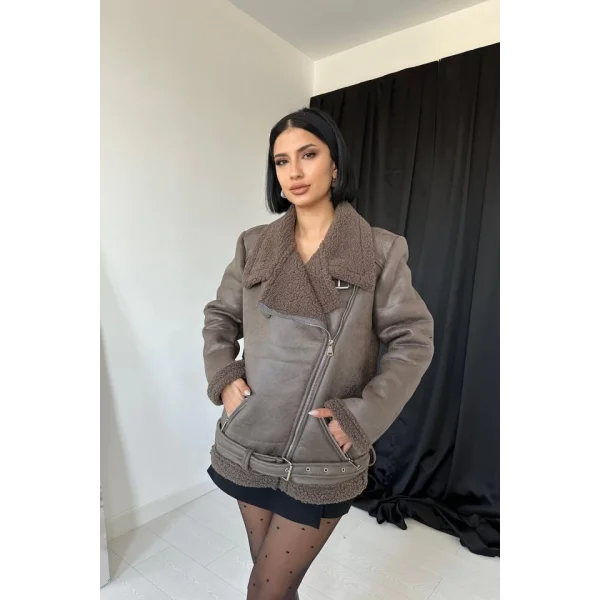 Haki Apoletli Kürklü Ceket