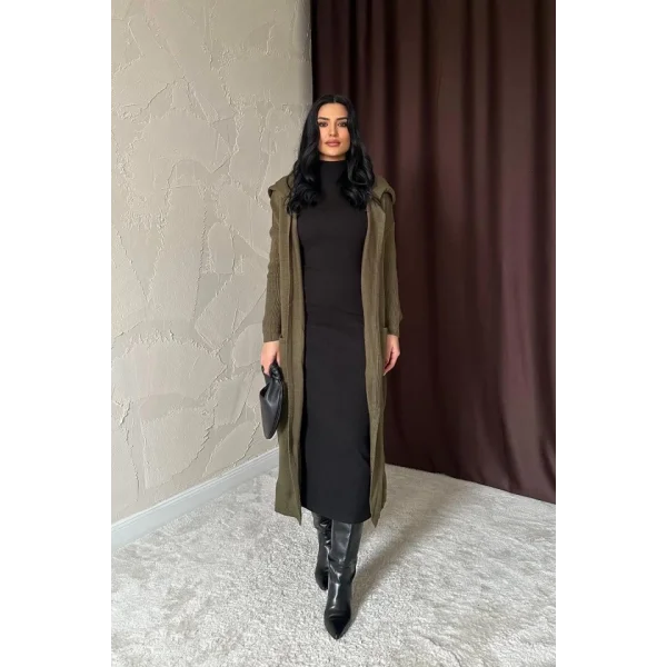 Haki Arkası Yazılı Hırka