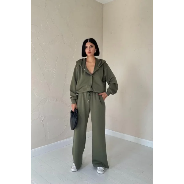 Haki Beli Lastikli Ceket Ve Pantolon Takım