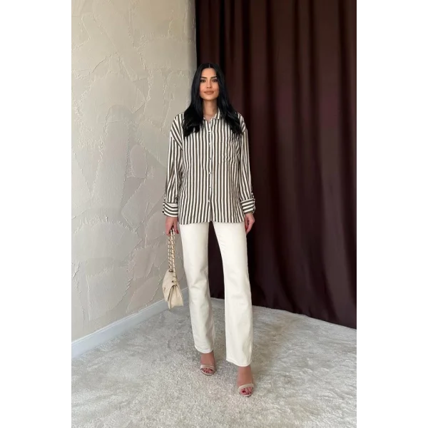 Haki Çizgili Gömlek