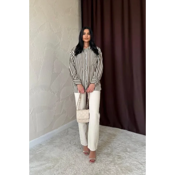 Haki Çizgili Gömlek