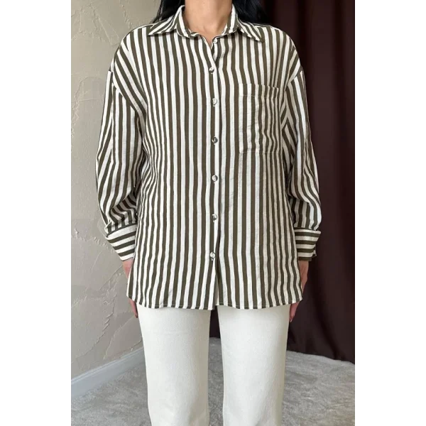 Haki Çizgili Gömlek