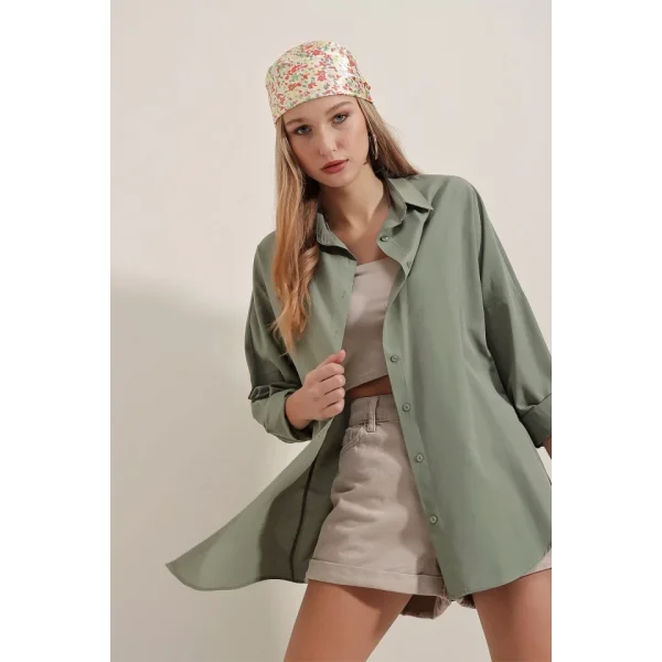 Haki Oversize Uzun Basic Gömlek 3900