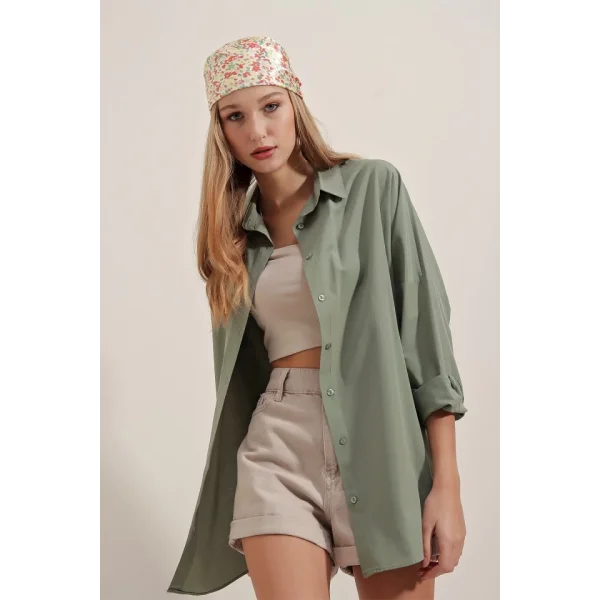 Haki Oversize Uzun Basic Gömlek 3900