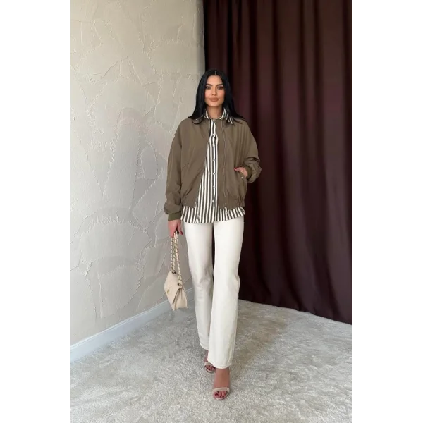 Haki Parçalı Bomber Ceket
