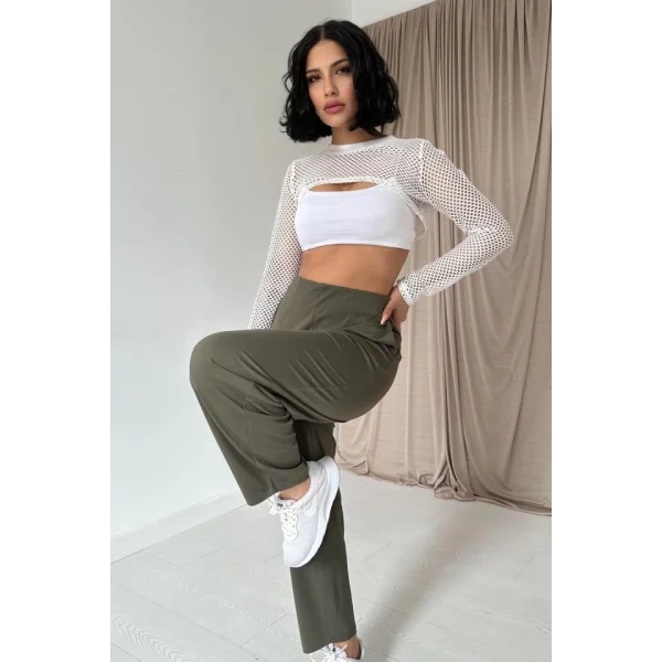 Haki Pensli Lastik Detaylı Pantolon