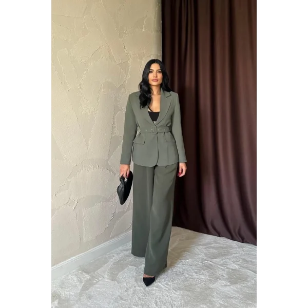 Haki Pileli Comfort Pantolon