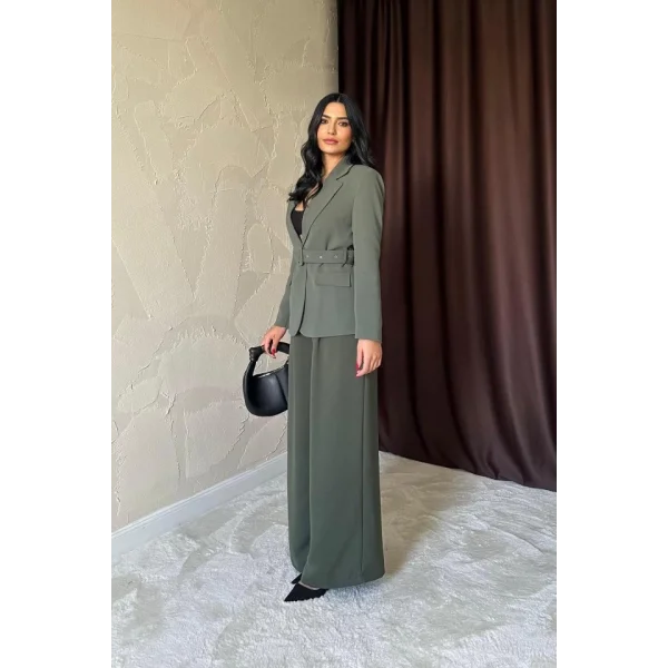 Haki Pileli Comfort Pantolon