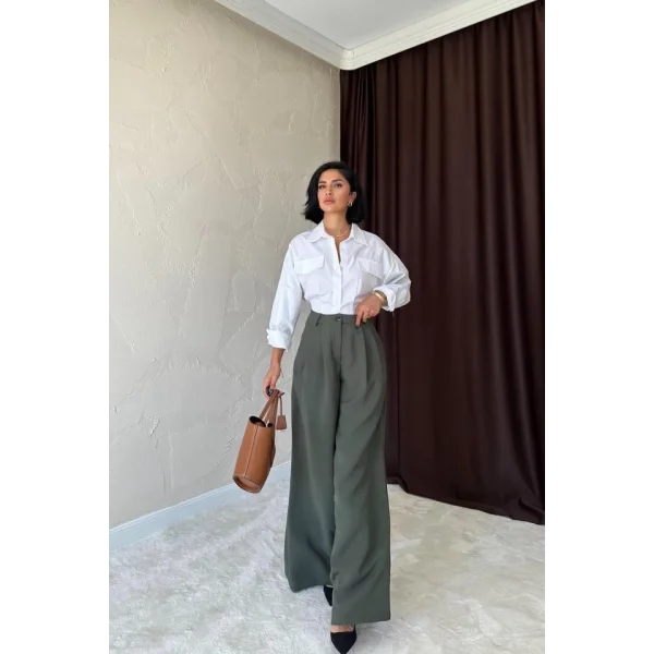 Haki Pileli Comfort Pantolon