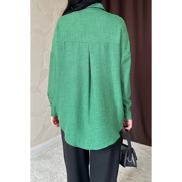 Haki Taş İşlemeli Gömlek