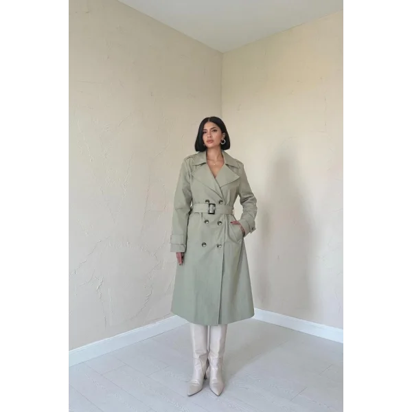 Haki Uzun Kemerli Trençkot