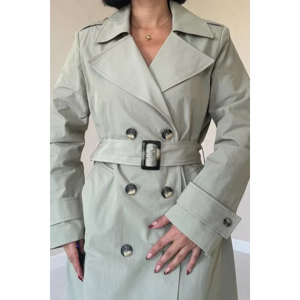 Haki Uzun Kemerli Trençkot