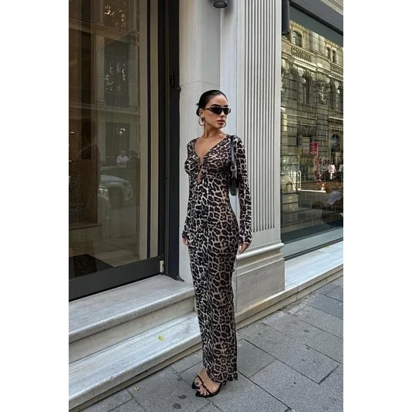 Halka Detaylı Leopar Desen Elbise 2823