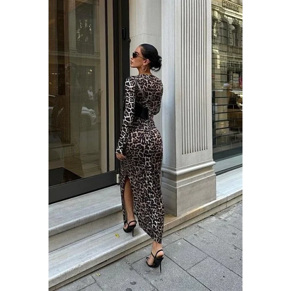 Halka Detaylı Leopar Desen Elbise 2823