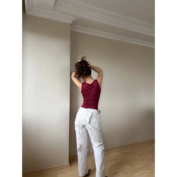 Halter Yaka Bordo Bodysuit