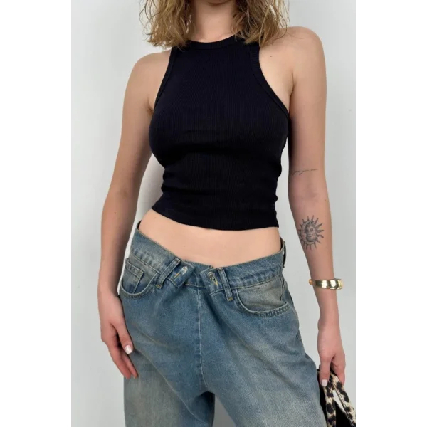 Halter Yaka Kolsuz Bluz