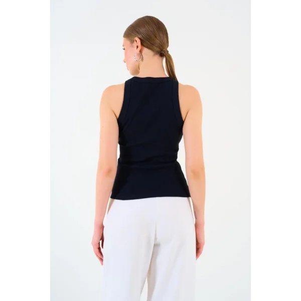 Halter Yaka Taş Baskılı Atlet - Siyah