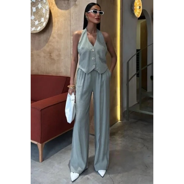 Halter Yaka Yelekli Modal Takım 10144