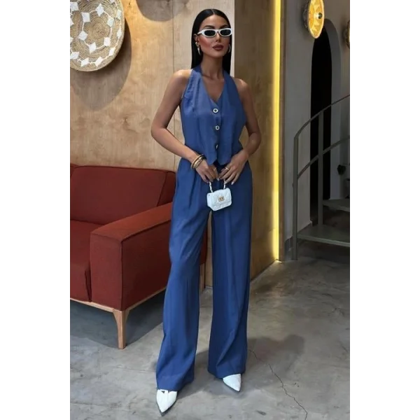 Halter Yaka Yelekli Modal Takım 10144