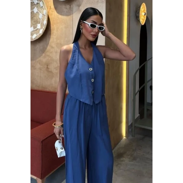 Halter Yaka Yelekli Modal Takım 10144