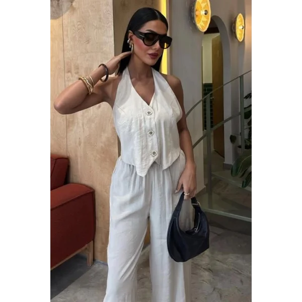 Halter Yaka Yelekli Modal Takım 10144