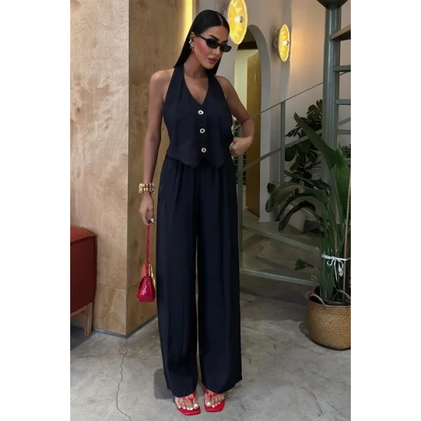 Halter Yaka Yelekli Modal Takım 10144