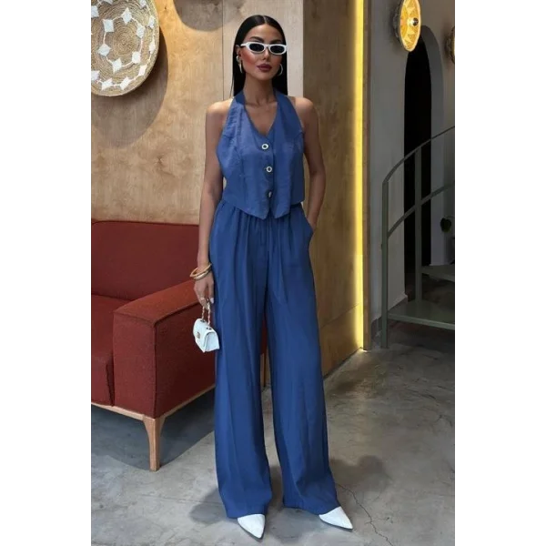 Halter Yaka Yelekli Modal Takım 10144