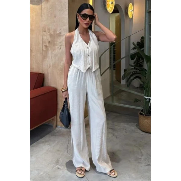 Halter Yaka Yelekli Modal Takım 10144