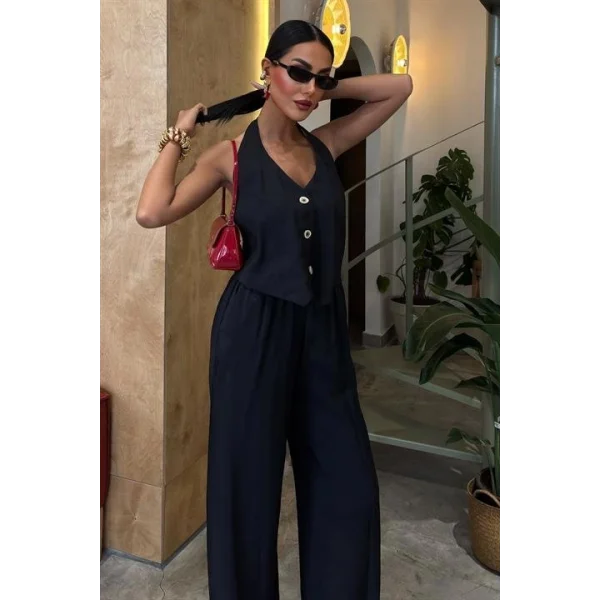 Halter Yaka Yelekli Modal Takım 10144