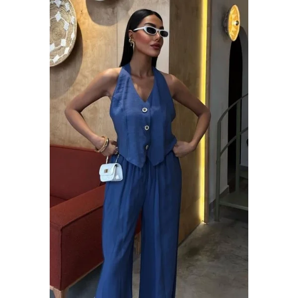 Halter Yaka Yelekli Modal Takım 10144