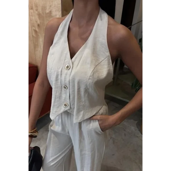 Halter Yaka Yelekli Modal Takım 10144